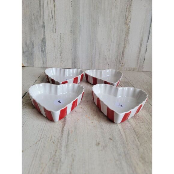 Valentine Pacific Island Creations ceramic heart striped dish set - Picture 2 of 7